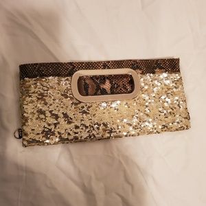 Sequin/Snake skin Gold Clutch